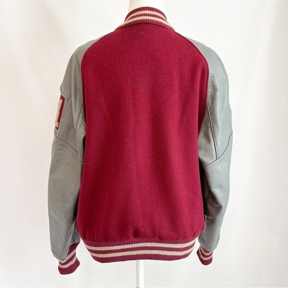 Vintage 50s Leather Wool 71 Varsity Letterman Jacket Snap Button Burgundy 42 Med - Picture 11 of 16